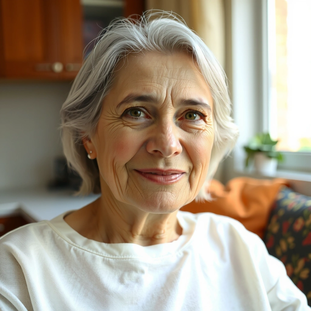 Ritratto di una donna anziana sorridente, Sofia Giallo.